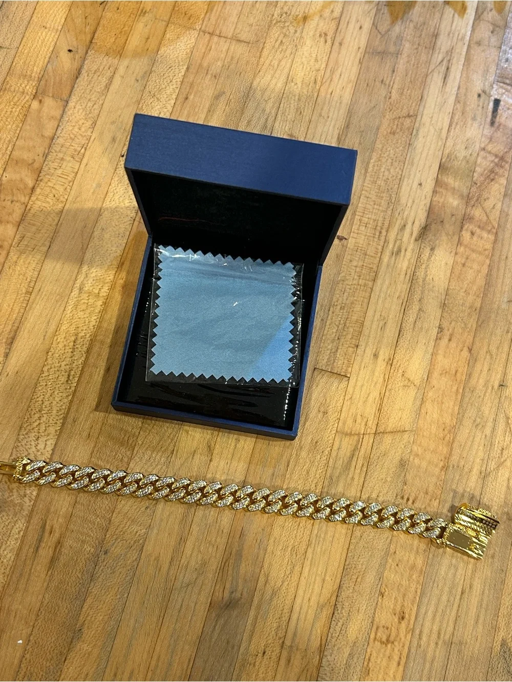 Gold-Tone (initial:L) Pave Cuban Link Bracelet with Sparkling Crystals